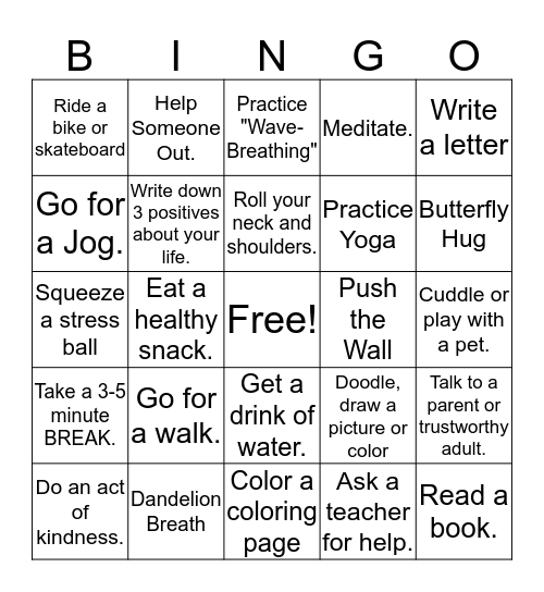 Stress & Anger Management BINGO Card