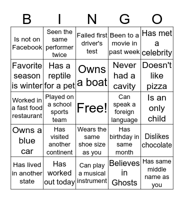 Get To Know You Bingo Card