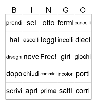 Forte! 1:Units 1-3:Verbs  Bingo Card