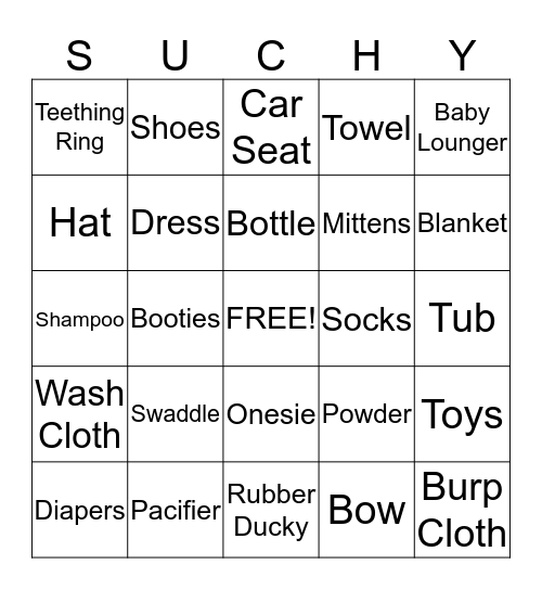 Ashley's Baby Shower Bingo Card