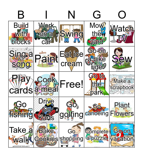 Things we could do with our grandparents! Bingo Card