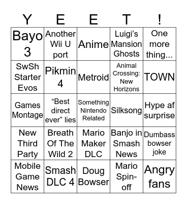 Nintendo ig Bingo Card