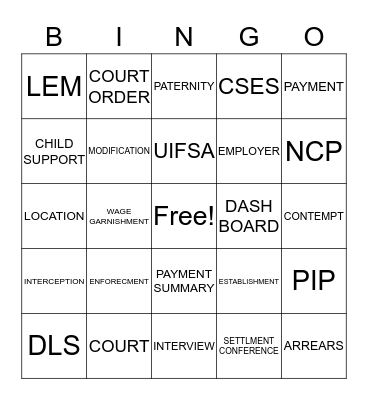 CHILD SUPPORT BINGO Card