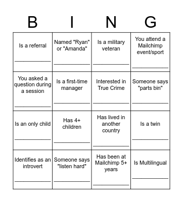 Onboarding Week Bingo Card