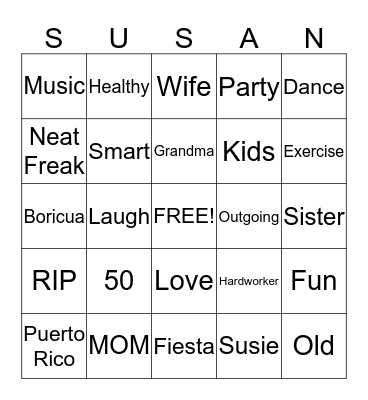 You're Over the Hill!  Bingo Card