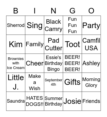 ESSIE'S BIRTHDAY BINGO Card