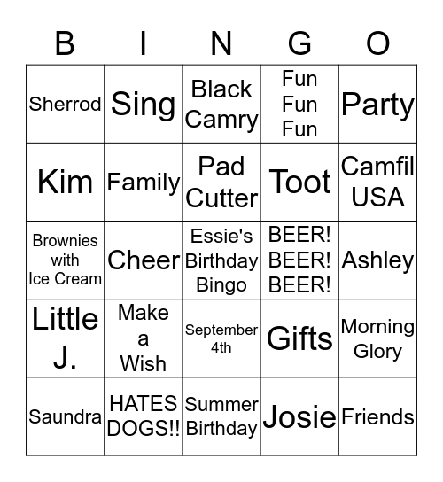 ESSIE'S BIRTHDAY BINGO Card