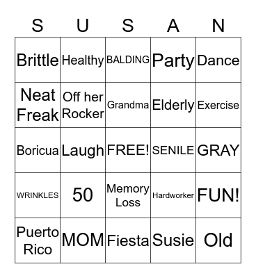 You're Over the Hill!  Bingo Card