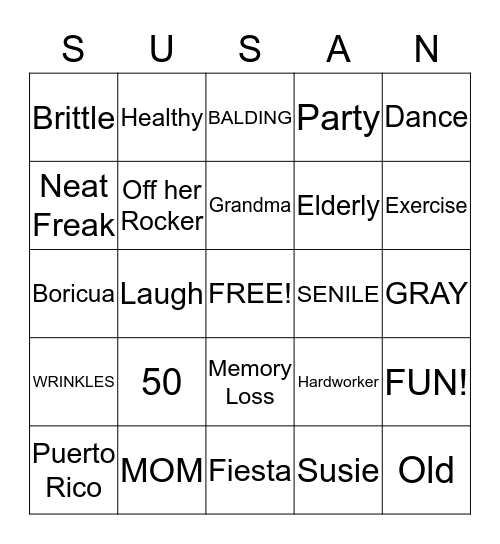 You're Over the Hill!  Bingo Card