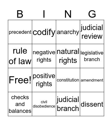 Law and Justice Vocab 1 Bingo Card