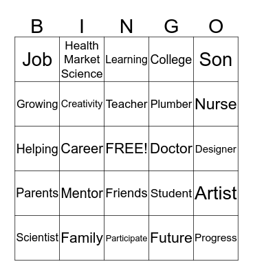 Take Our Daughters and Sons to Work Day Bingo Card