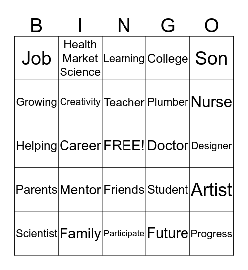 Take Our Daughters and Sons to Work Day Bingo Card