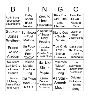 Music Bingo! Bingo Card