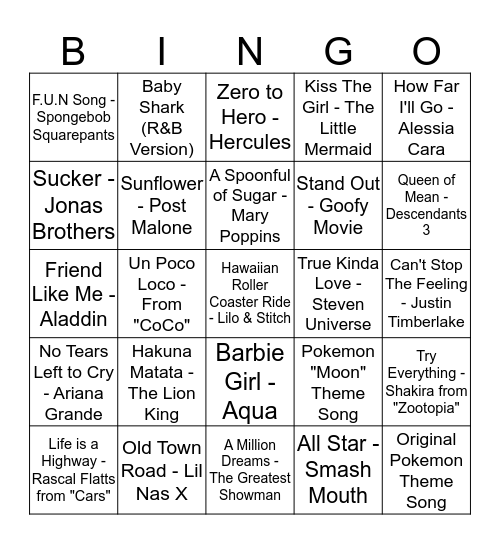 Music Bingo! Bingo Card