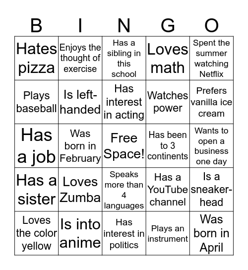 Find someone who... Bingo Card