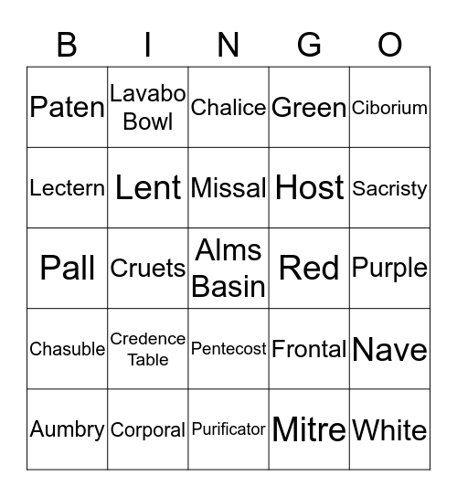 ALTAR GUILD BINGO Card