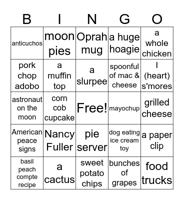 Food Network Magazine Bingo Card