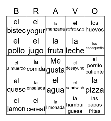 LA COMIDA Bingo Card