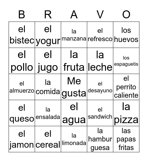 LA COMIDA Bingo Card
