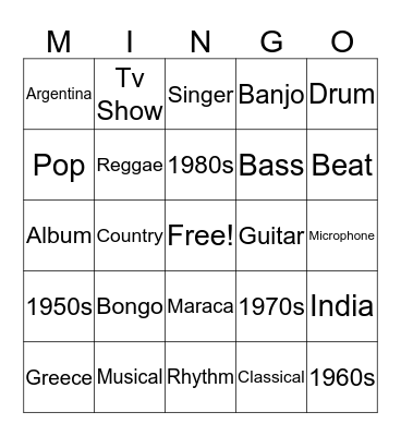 Music Bingo Card