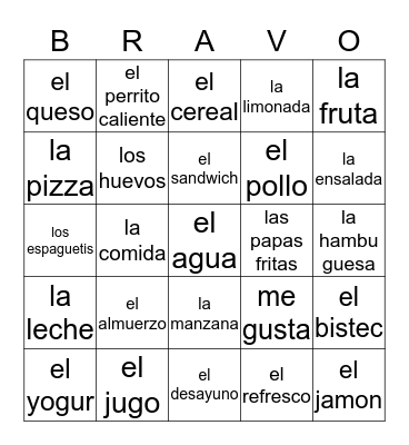 LA COMIDA Bingo Card