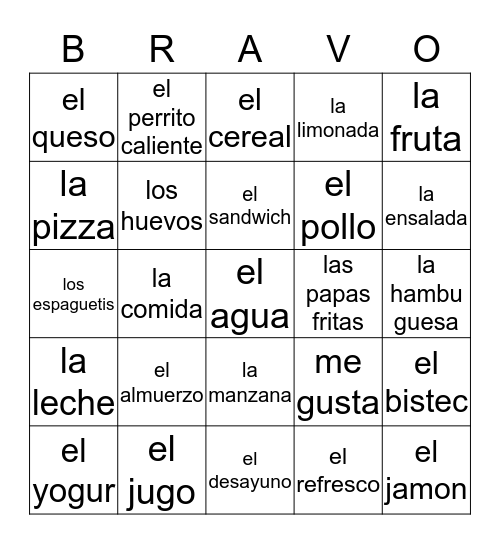 LA COMIDA Bingo Card