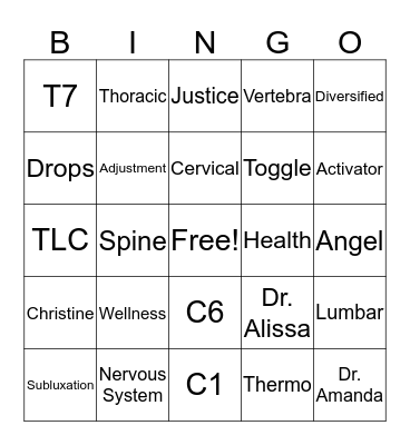 Chiropractic Bingo Card