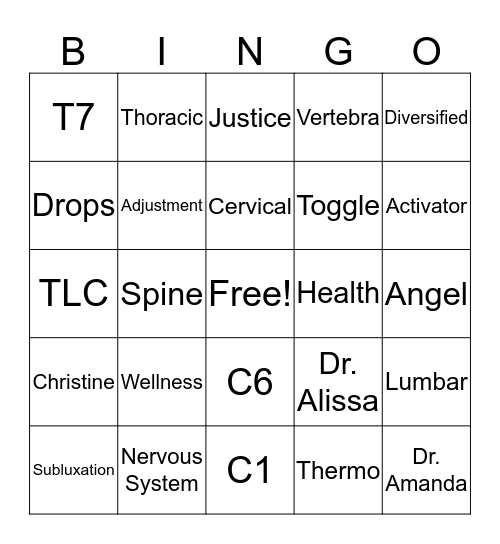 Chiropractic Bingo Card