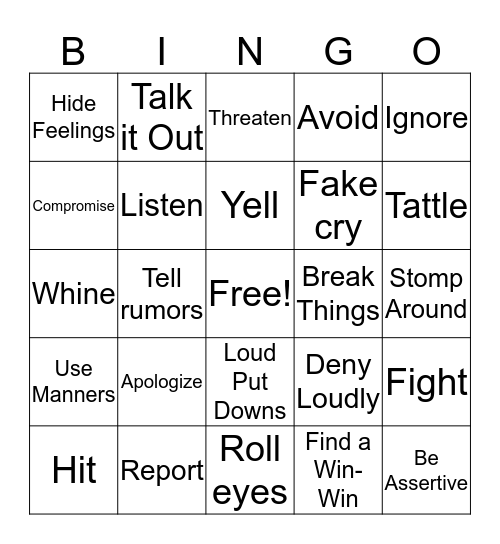 Conflict Resolution Bingo Card