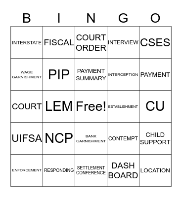 CHILD SUPPORT BINGO Card
