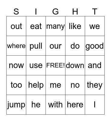 First Grade Sight WORDS Bingo Card