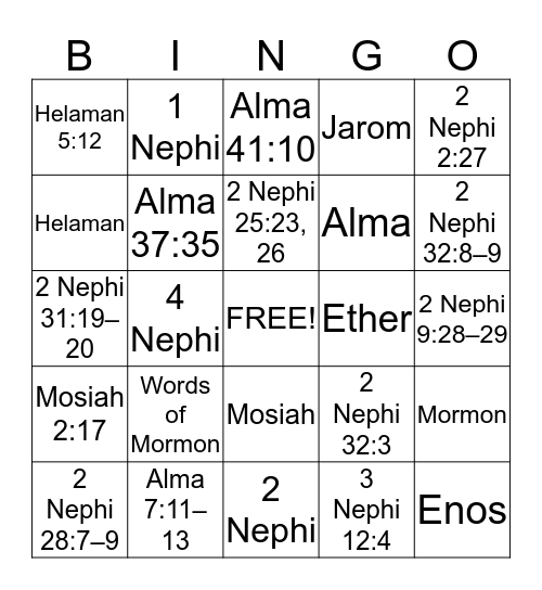 Book of Mormon Bingo Card