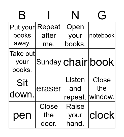 La classe, les jours Bingo Card