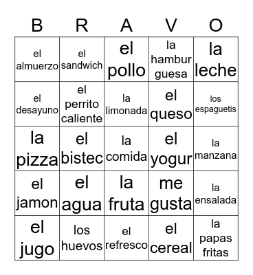 LA COMIDA Bingo Card