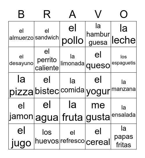 LA COMIDA Bingo Card