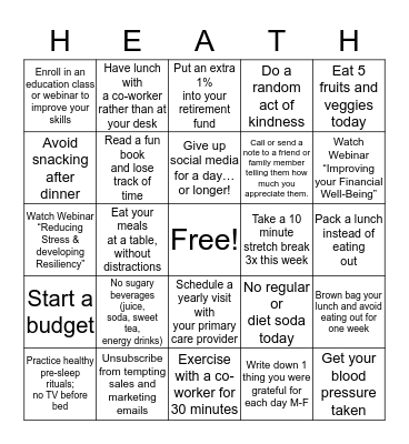 Healthy Bingo Card