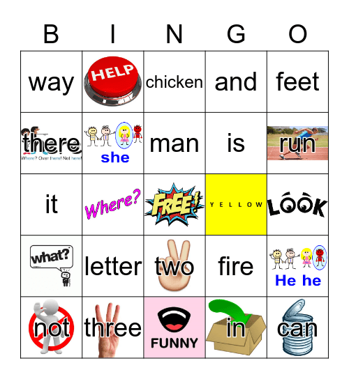 Sight Words Bingo Card