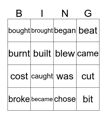 Irregular verbs Bingo Card