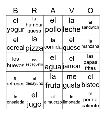 LA COMIDA Bingo Card