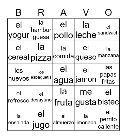 LA COMIDA Bingo Card