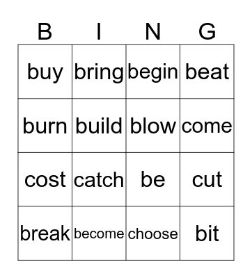 Irregular verbs Bingo Card