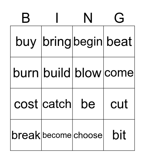 Irregular verbs Bingo Card