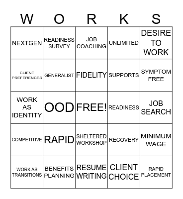 SUPPORTED EMPLOYMENT Bingo Card
