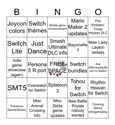 September Nintendo Direct Bingo Card