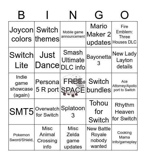 September Nintendo Direct Bingo Card