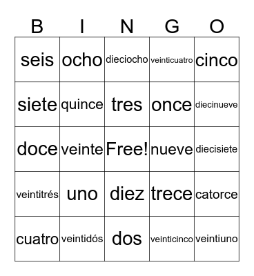 Los Numeros Bingo Card