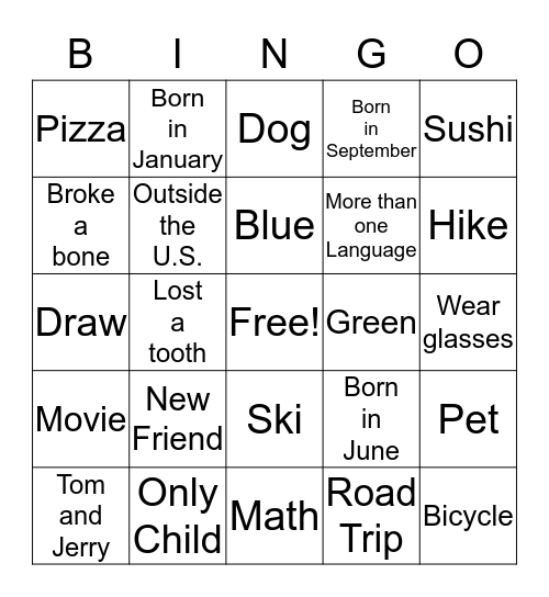 Who I am!  Bingo Card