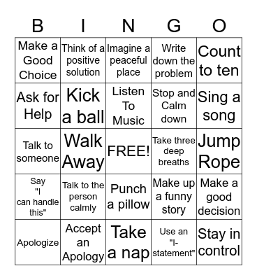 Coping Skills  Bingo Card