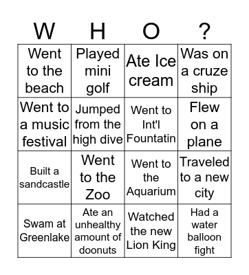 What have you done? Bingo Card