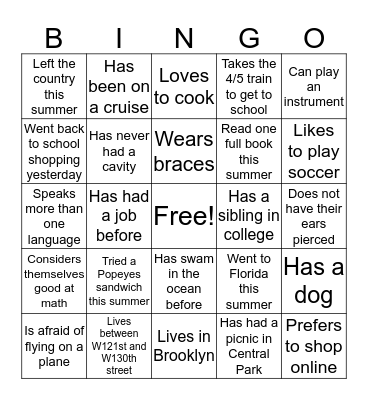 CLASSMATE BINGO Card